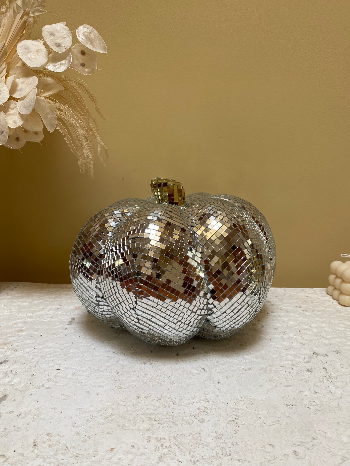 silver disco pumpkin fall decor