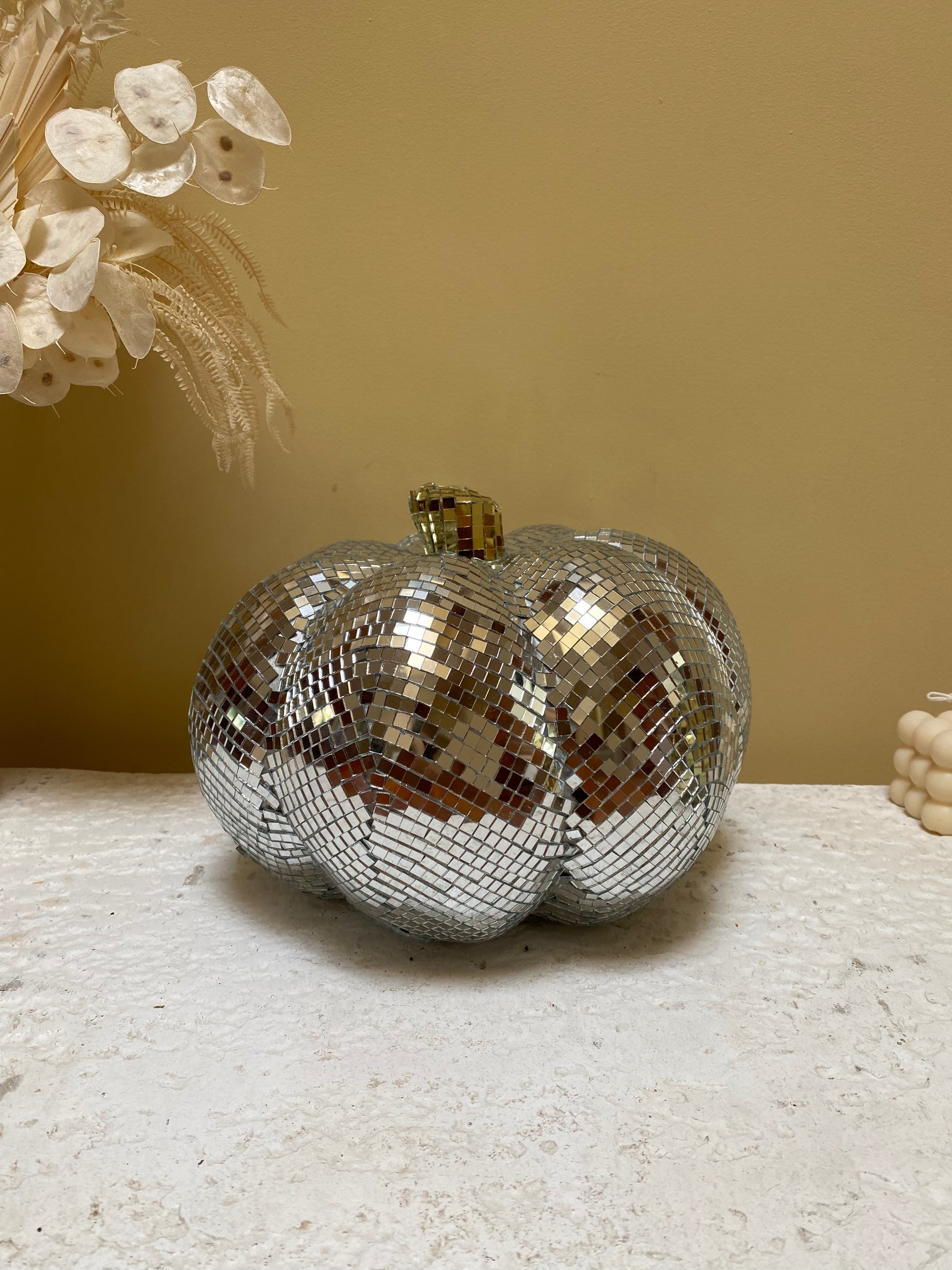 silver disco pumpkin fall decor