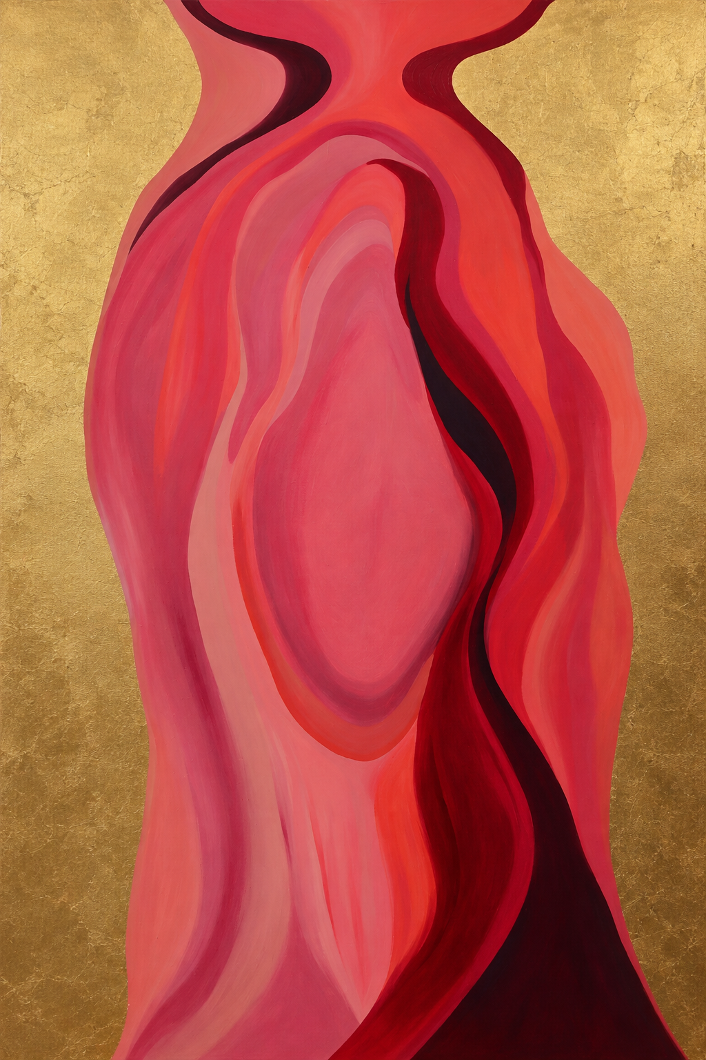 Source of Flowing Gold – Original Abstract Oil Painting Diptych | Gold, Pink & Red