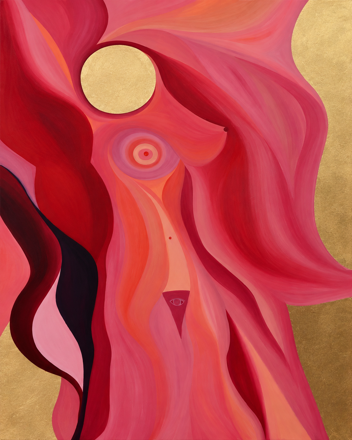 Source of Flowing Gold – Original Abstract Oil Painting Diptych | Gold, Pink & Red
