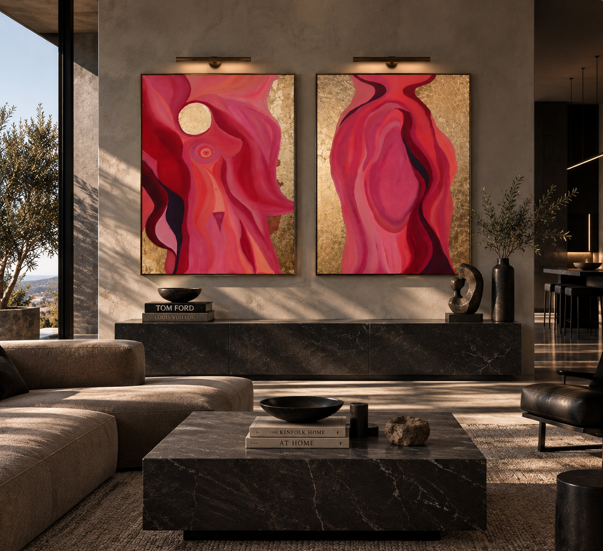 Source of Flowing Gold, Original Oil Painting Set of 2, Abstract Art, Large Statement Wall Art, Luxury Decor